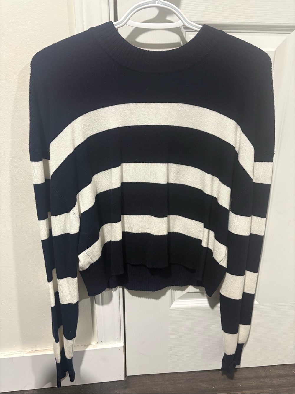Garage Navy and White Ribbed Crew Sweater
